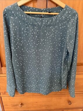 Ann Taylor Women's Long-Sleeve Dot Print Blouse - grey